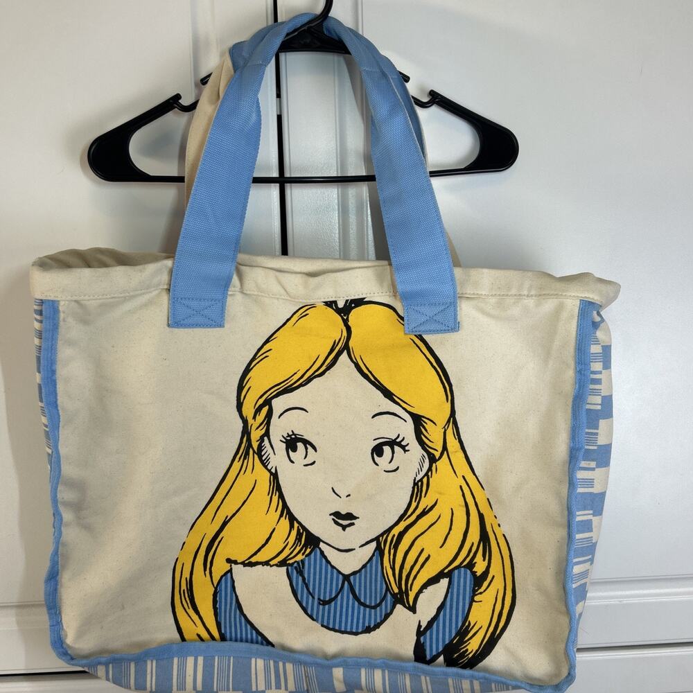 Disney Store Alice Wonderland Canvas Tote Bag Large Zip Kawaii Japan Style 2015